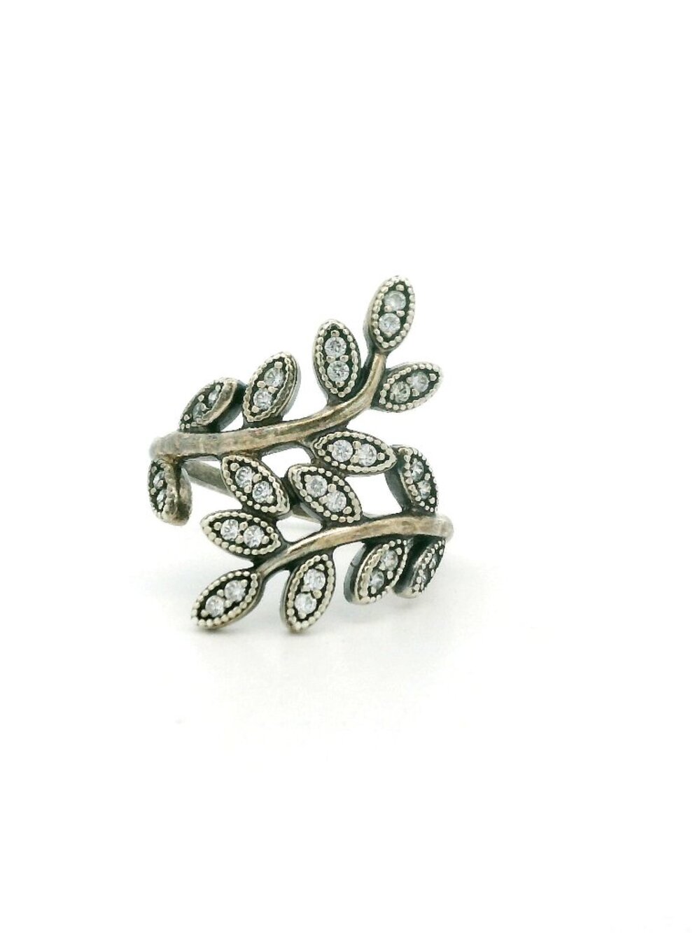 Pandora Sterling Silver Sparkling Leaves CZ Ring - Size 6.25